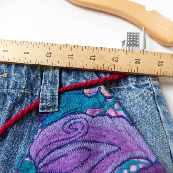 Xhilaration Skirt Junior Size 11 Cotton Denim Jean Mini Embroidered Pocket Retro - Picture 3 of 8